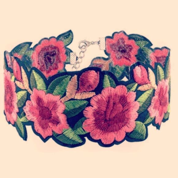 Floral Embroidered Choker Necklace | Boho Statement Collar - Picture 8 of 8